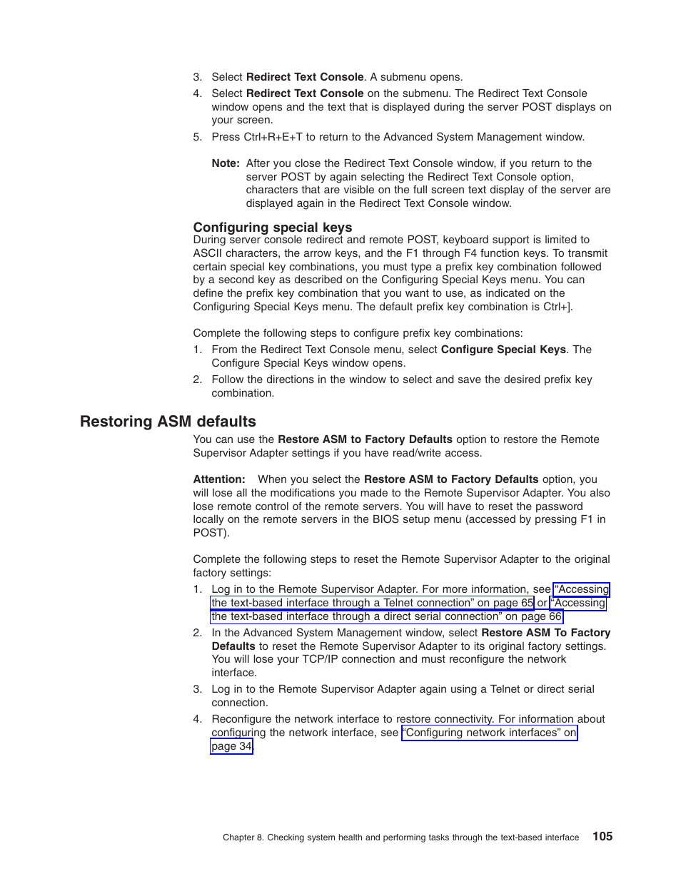 Configuring special keys, Restoring asm defaults | IBM Partner Pavilion Remote Supervisor Adapter User Manual | Page 111 / 124