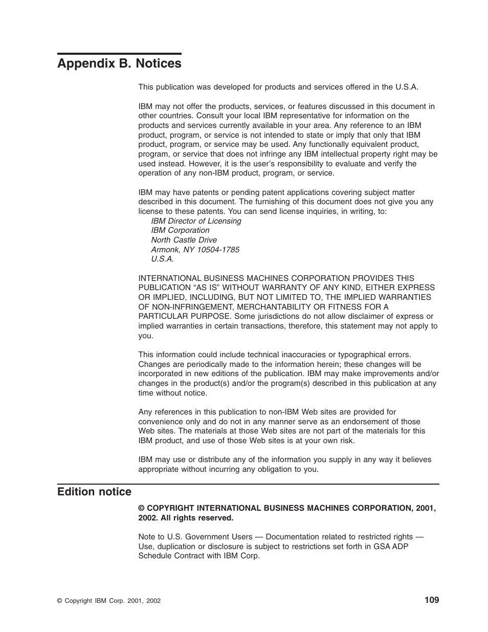 Appendix b. notices, Edition notice, Appendix b. notices edition notice | IBM Partner Pavilion Remote Supervisor Adapter User Manual | Page 115 / 124