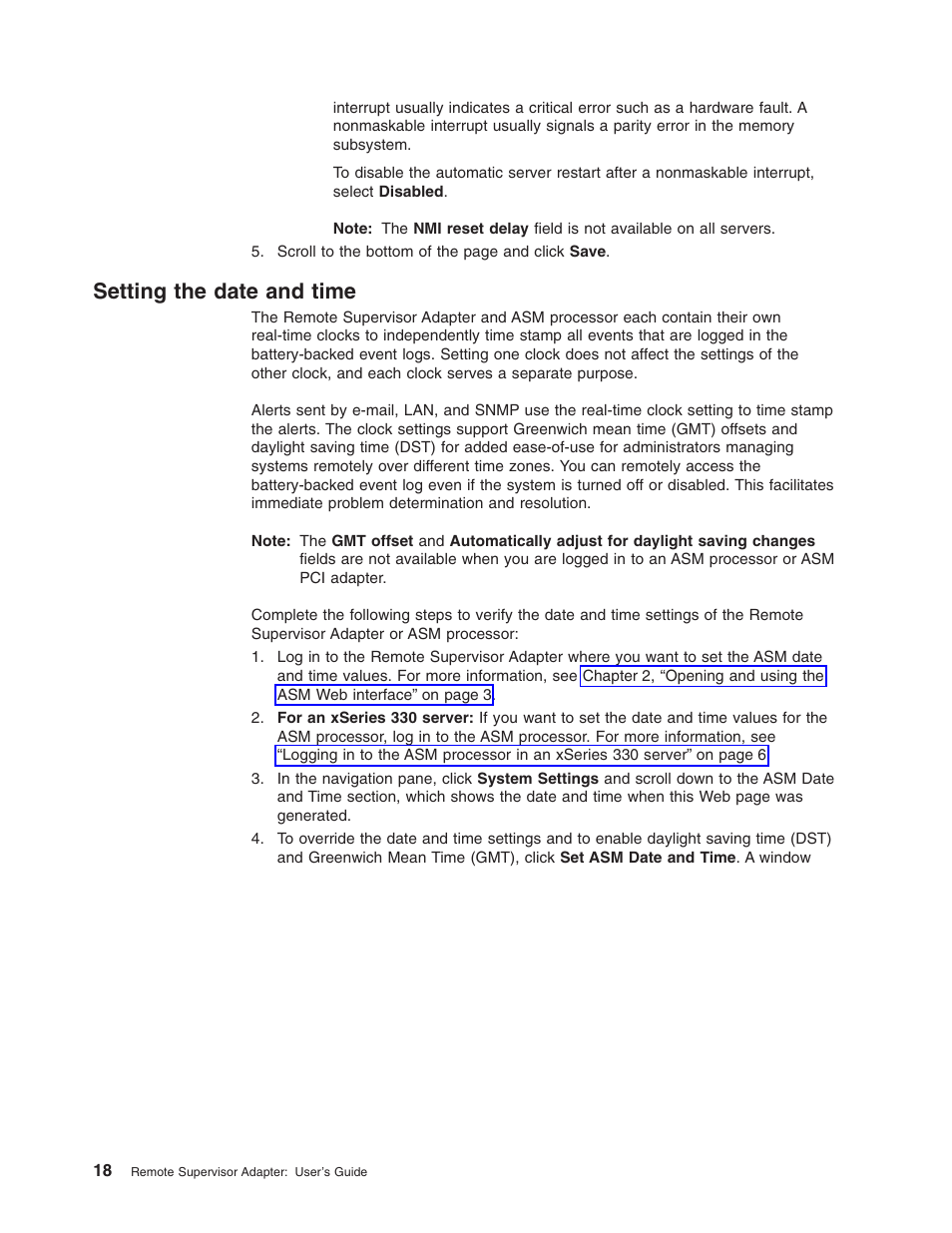 Setting the date and time | IBM Partner Pavilion Remote Supervisor Adapter User Manual | Page 24 / 124