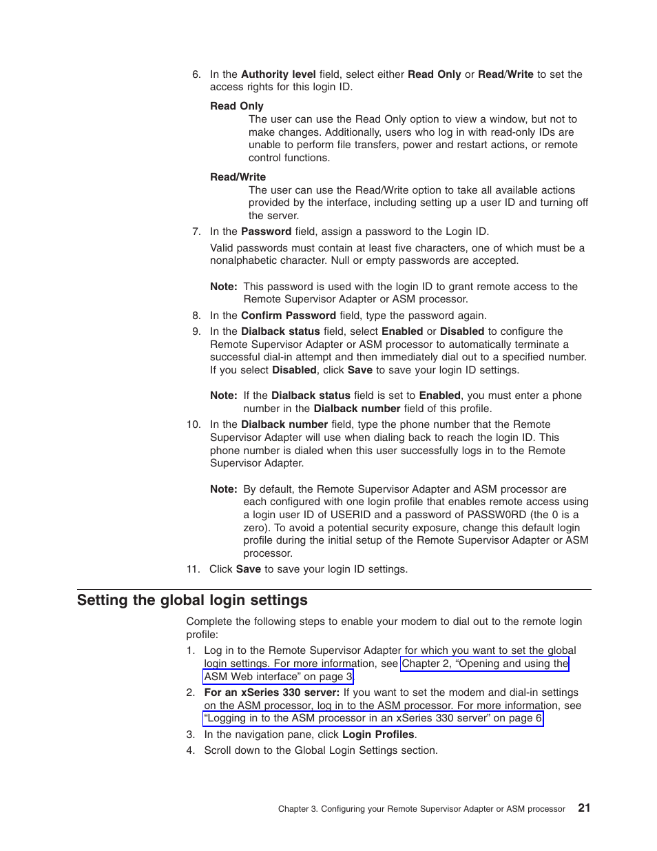 Setting the global login settings | IBM Partner Pavilion Remote Supervisor Adapter User Manual | Page 27 / 124