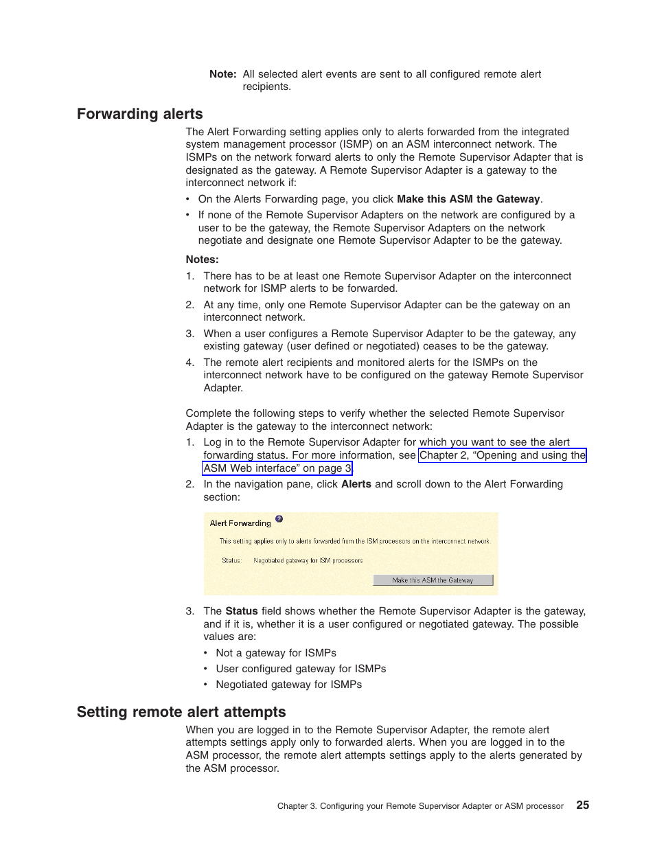 Forwarding alerts, Setting remote alert attempts, Forwarding alerts setting remote alert attempts | IBM Partner Pavilion Remote Supervisor Adapter User Manual | Page 31 / 124
