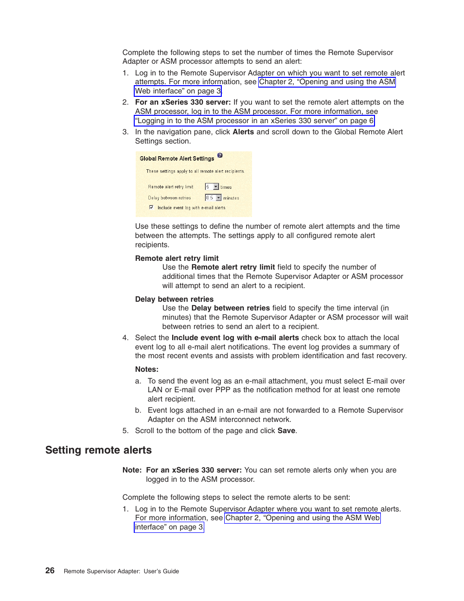Setting remote alerts | IBM Partner Pavilion Remote Supervisor Adapter User Manual | Page 32 / 124