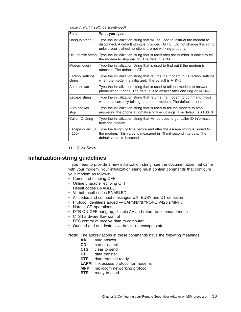 Initialization-string guidelines | IBM Partner Pavilion Remote Supervisor Adapter User Manual | Page 39 / 124