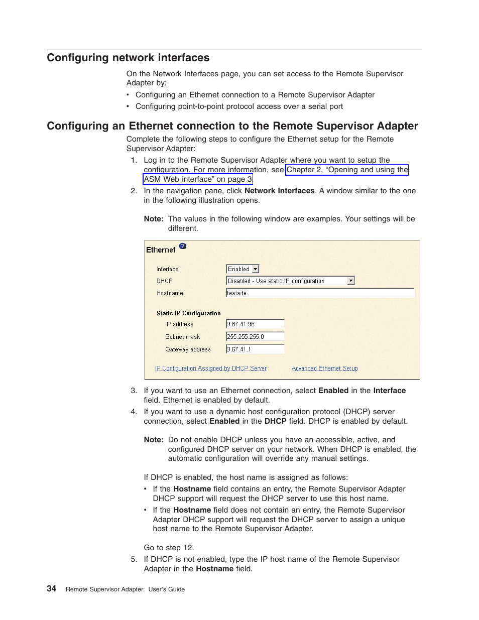 Configuring network interfaces | IBM Partner Pavilion Remote Supervisor Adapter User Manual | Page 40 / 124