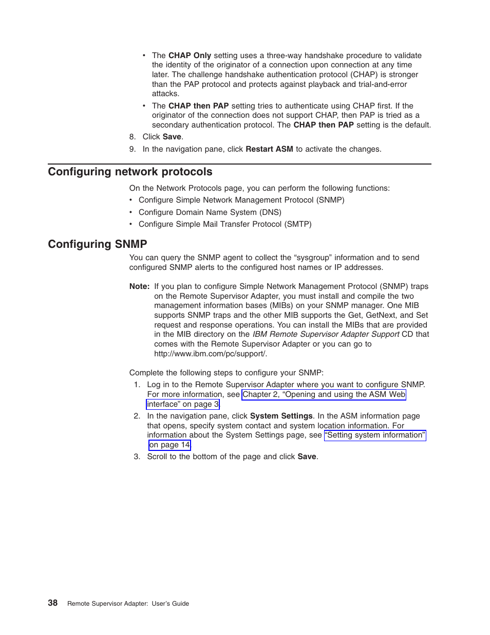 Configuring network protocols, Configuring snmp | IBM Partner Pavilion Remote Supervisor Adapter User Manual | Page 44 / 124