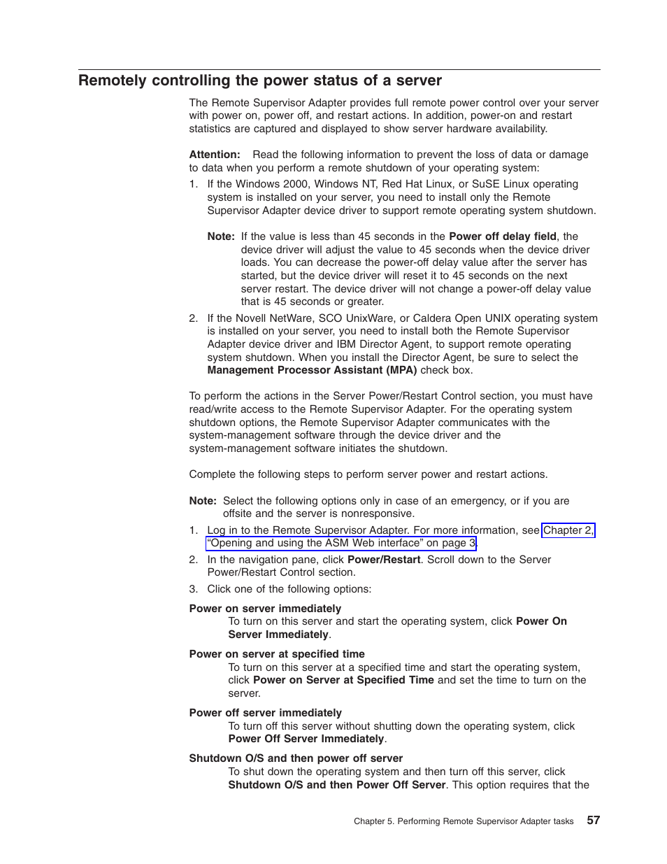 Remotely controlling the power status of a server | IBM Partner Pavilion Remote Supervisor Adapter User Manual | Page 63 / 124