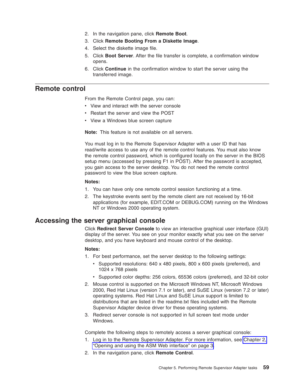 Remote control, Accessing the server graphical console | IBM Partner Pavilion Remote Supervisor Adapter User Manual | Page 65 / 124