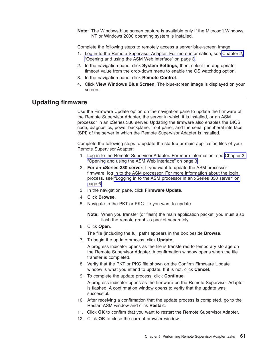 Updating firmware | IBM Partner Pavilion Remote Supervisor Adapter User Manual | Page 67 / 124