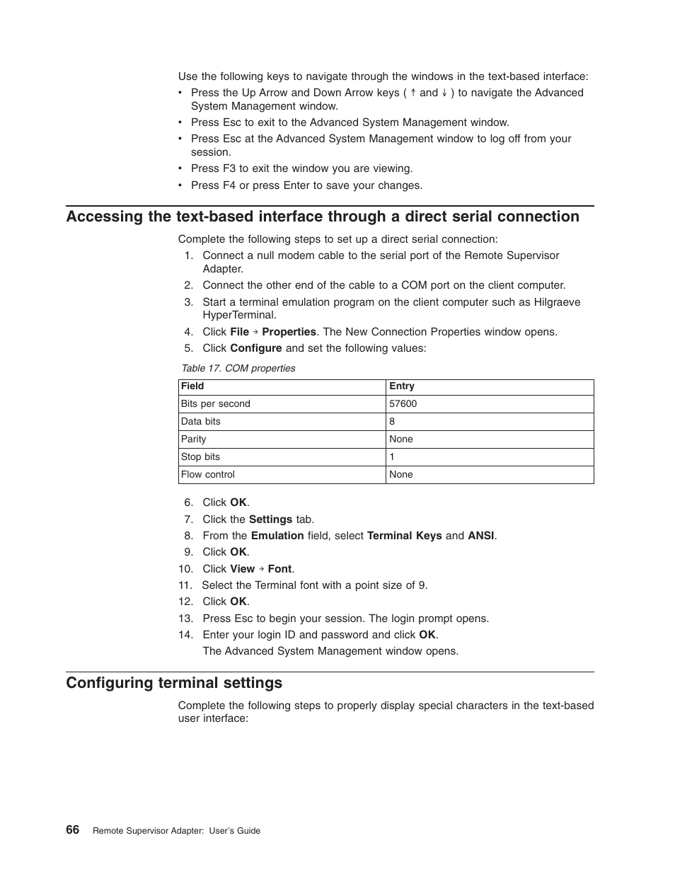 Configuring terminal settings | IBM Partner Pavilion Remote Supervisor Adapter User Manual | Page 72 / 124