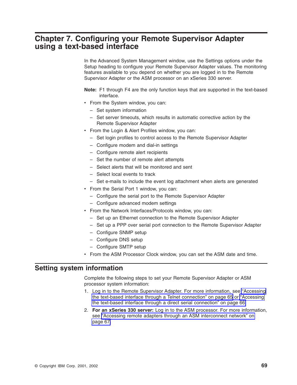 Setting system information, Text-based interface | IBM Partner Pavilion Remote Supervisor Adapter User Manual | Page 75 / 124