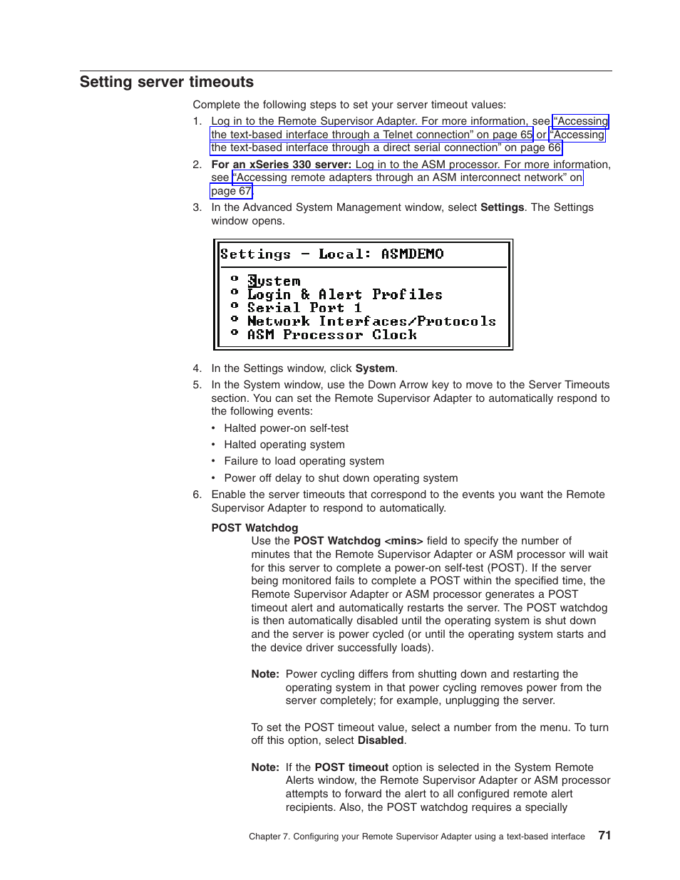 Setting server timeouts | IBM Partner Pavilion Remote Supervisor Adapter User Manual | Page 77 / 124