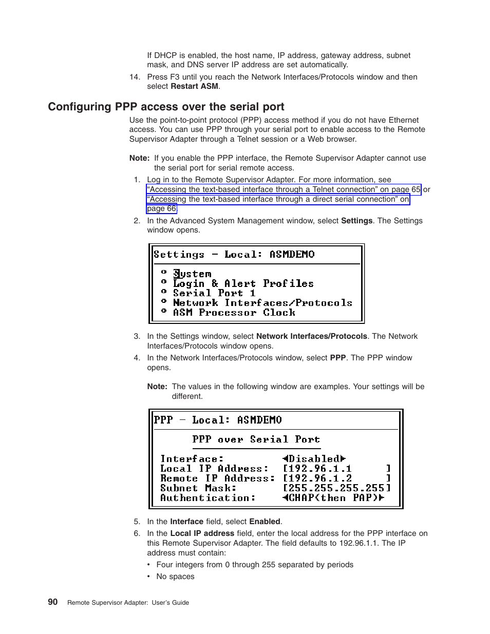 Configuring ppp access over the serial port | IBM Partner Pavilion Remote Supervisor Adapter User Manual | Page 96 / 124