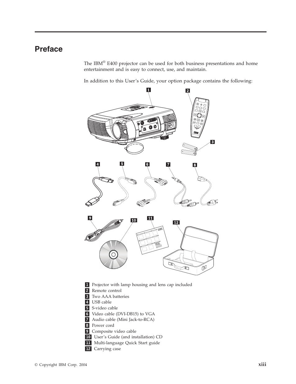 Preface, Xiii | IBM Partner Pavilion PROJECTOR E400 User Manual | Page 15 / 76