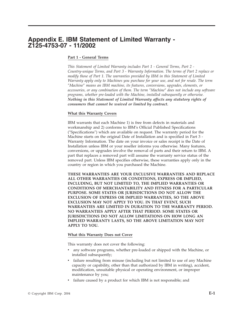 Appendix, Statement, Limited | Warranty, Z125-4753-07 | IBM Partner Pavilion PROJECTOR E400 User Manual | Page 51 / 76