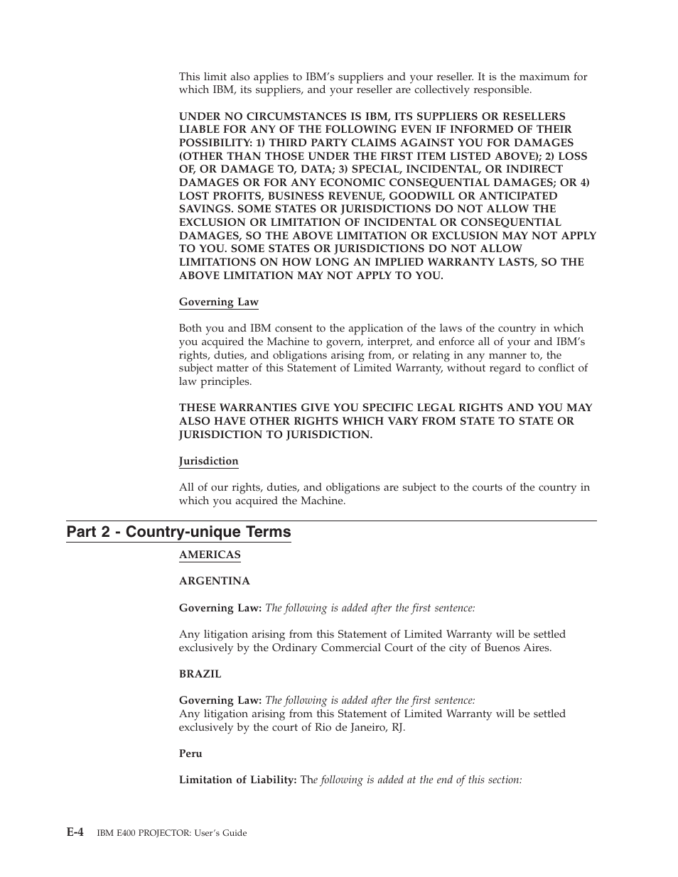 Part 2 - country-unique terms, Part, Country-unique | Terms | IBM Partner Pavilion PROJECTOR E400 User Manual | Page 54 / 76