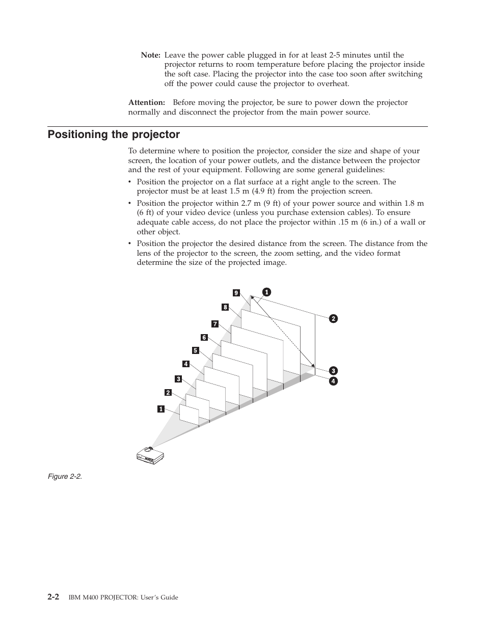 Positioning the projector, Positioning, Projector | IBM Partner Pavilion PROJECTOR M400 User Manual | Page 22 / 84