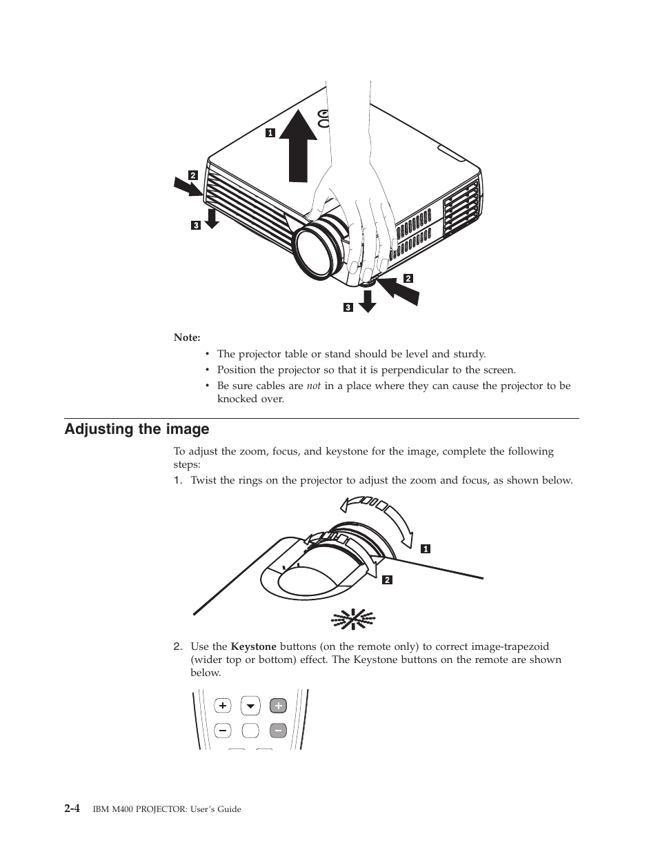 Adjusting the image, Adjusting, Image | IBM Partner Pavilion PROJECTOR M400 User Manual | Page 24 / 84