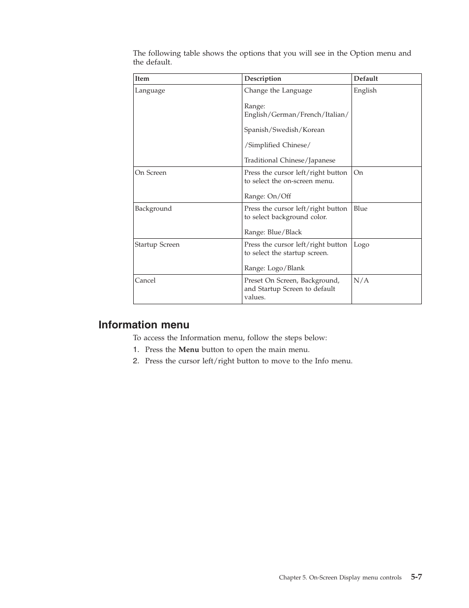 Information menu, Information, Menu | IBM Partner Pavilion PROJECTOR M400 User Manual | Page 39 / 84
