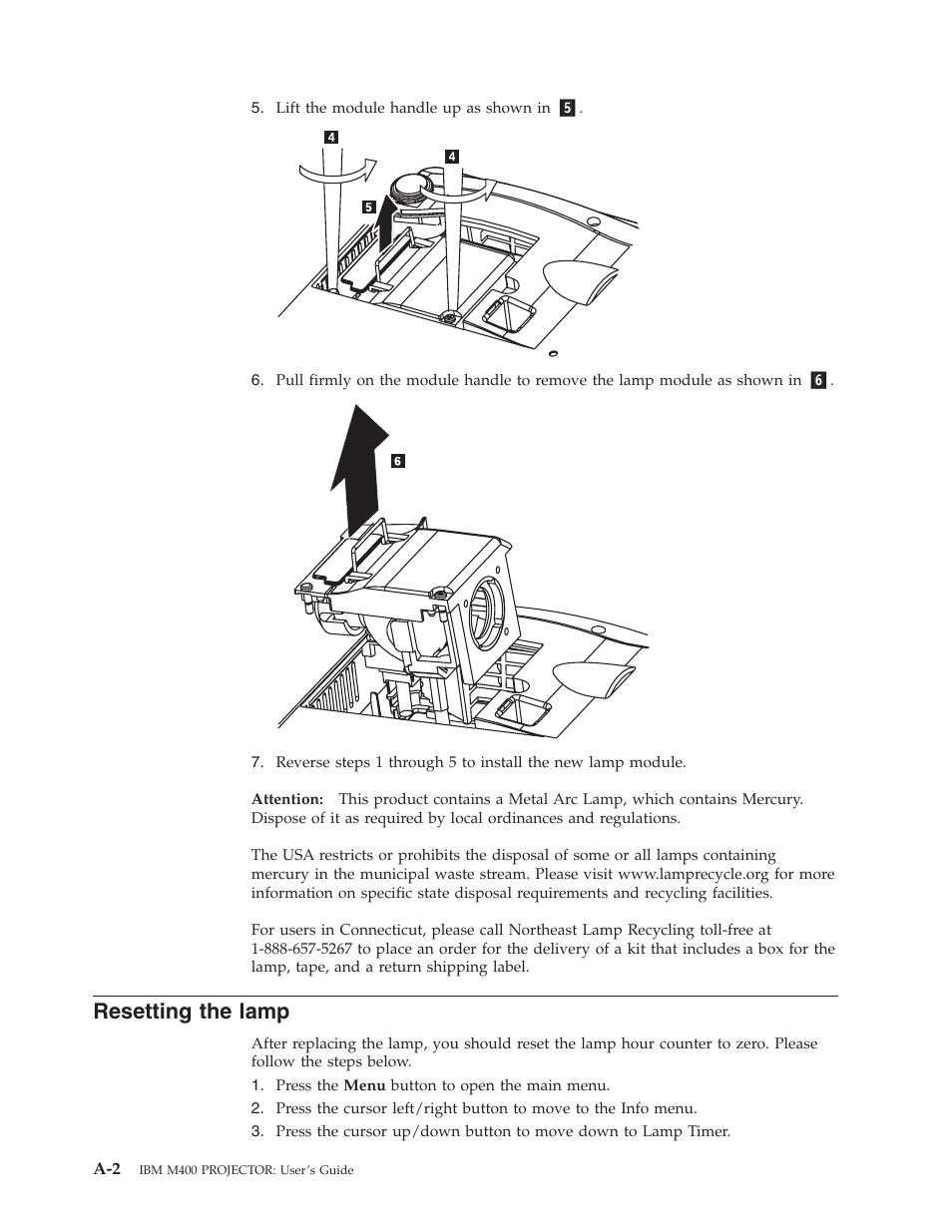 Resetting the lamp, Resetting, Lamp | IBM Partner Pavilion PROJECTOR M400 User Manual | Page 48 / 84