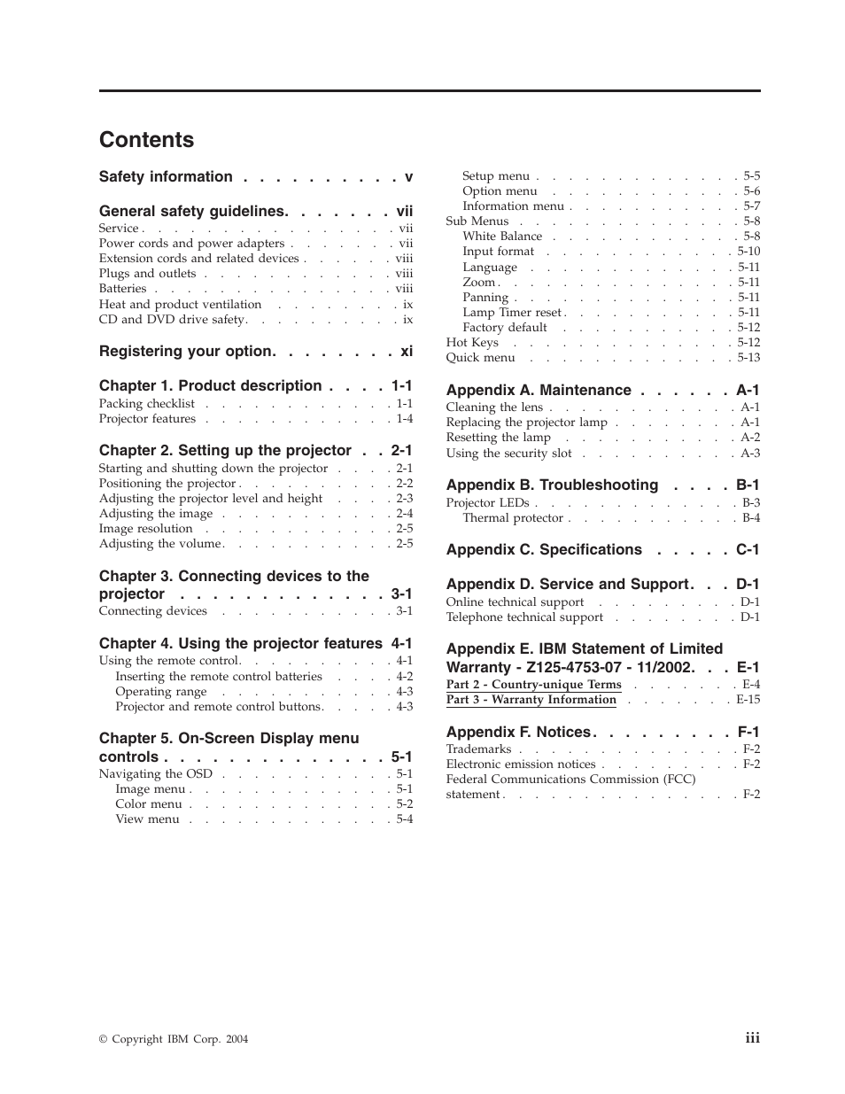 IBM Partner Pavilion PROJECTOR M400 User Manual | Page 5 / 84