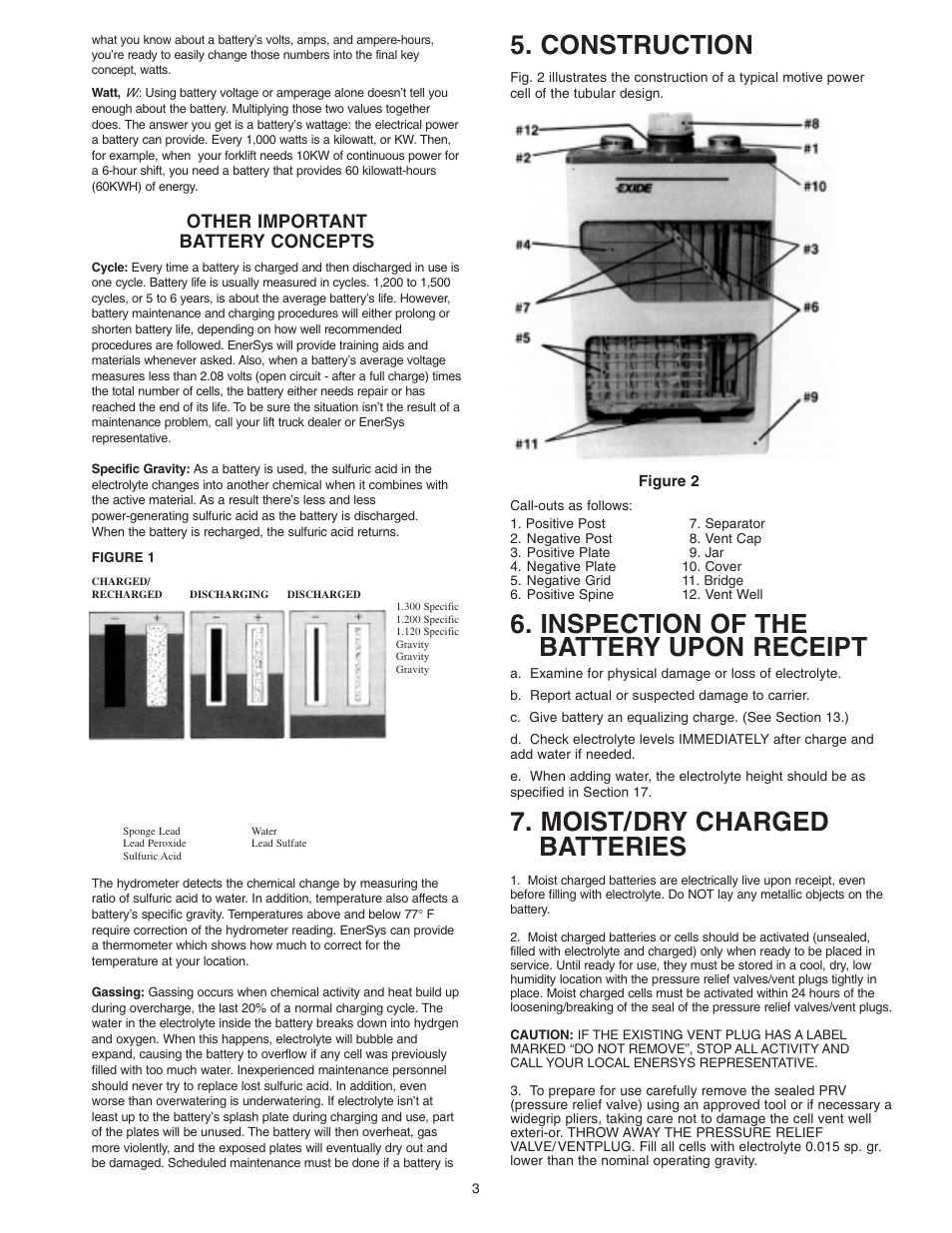 Construction, Inspection of the battery upon receipt, Moist/dry charged batteries | Other important battery concepts | Ironclad Automobile Parts User Manual | Page 3 / 11