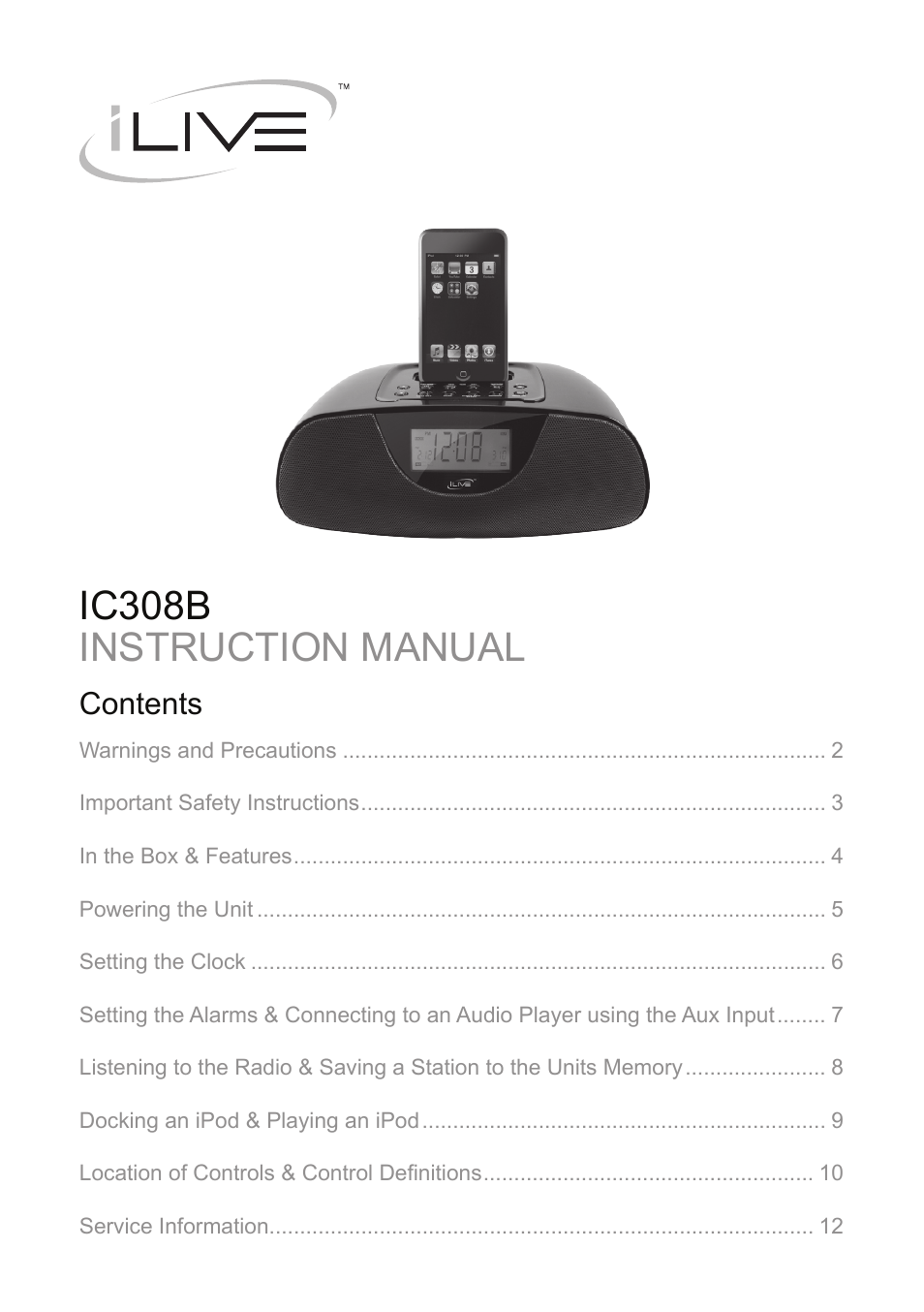 iLive IC308B User Manual | 12 pages