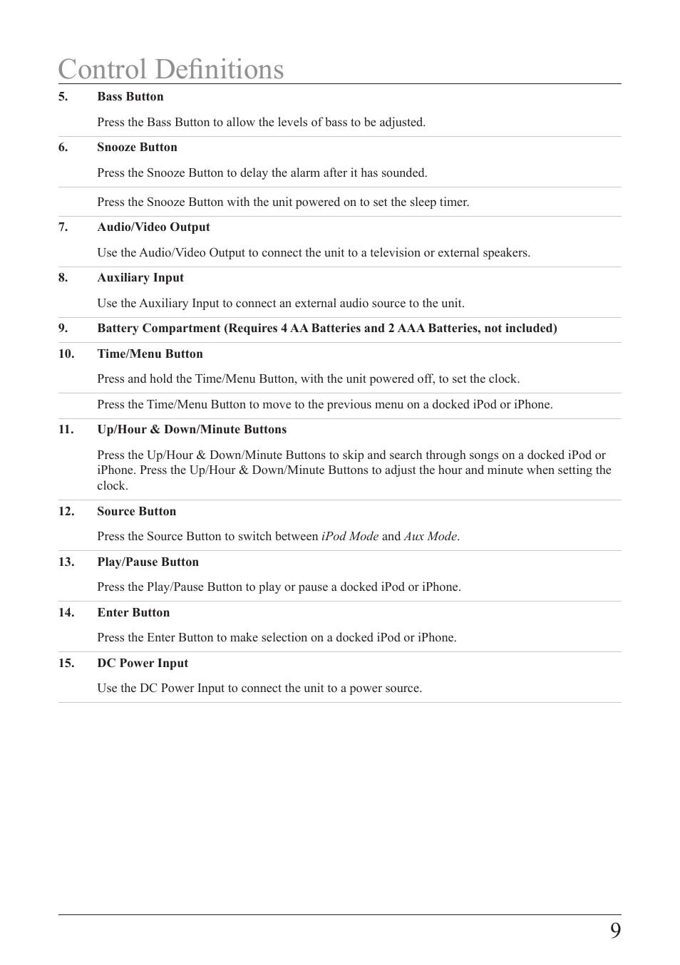 Control definitions | iLive ISP209B User Manual | Page 9 / 12