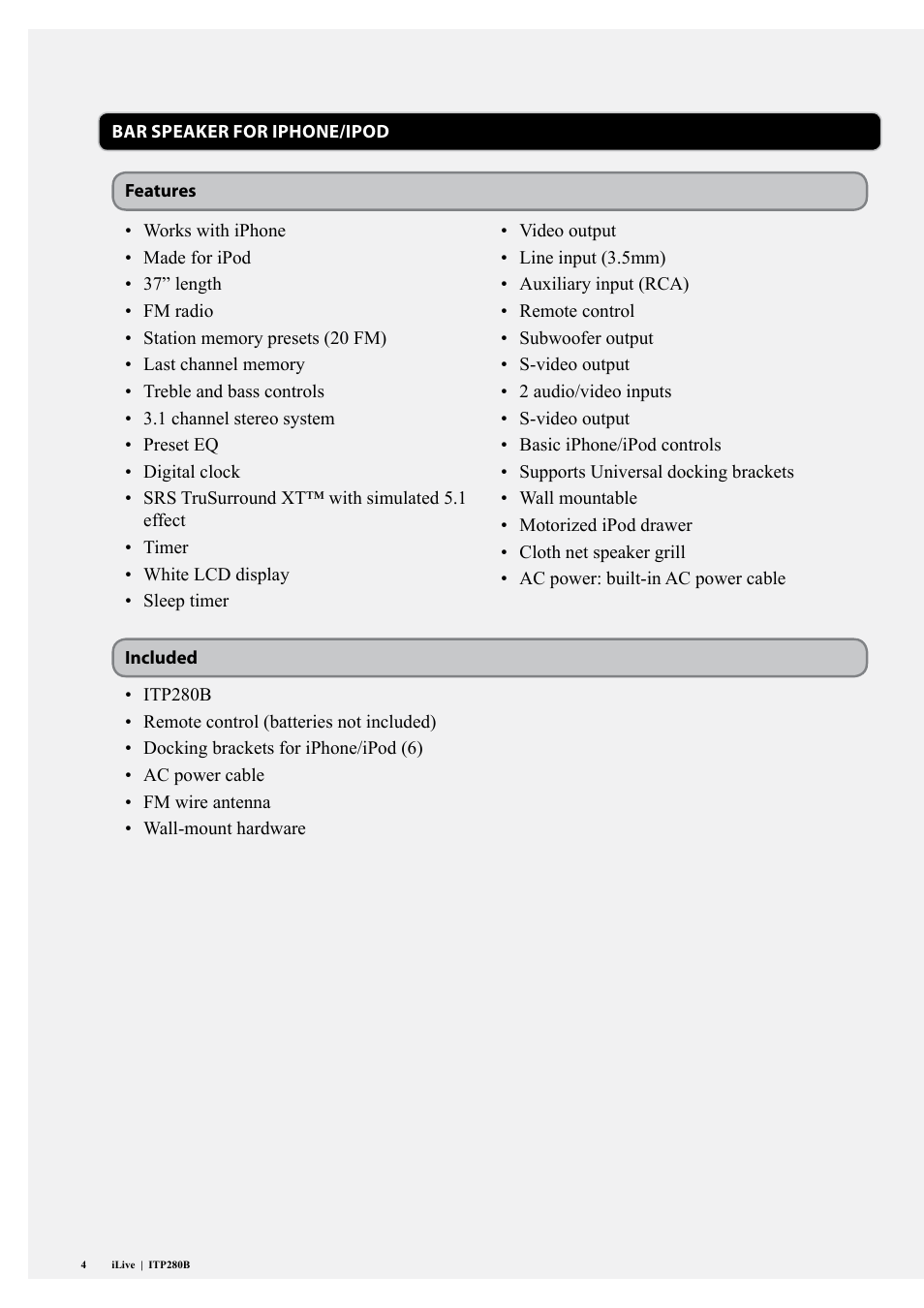 iLive ITP280B User Manual | Page 4 / 16