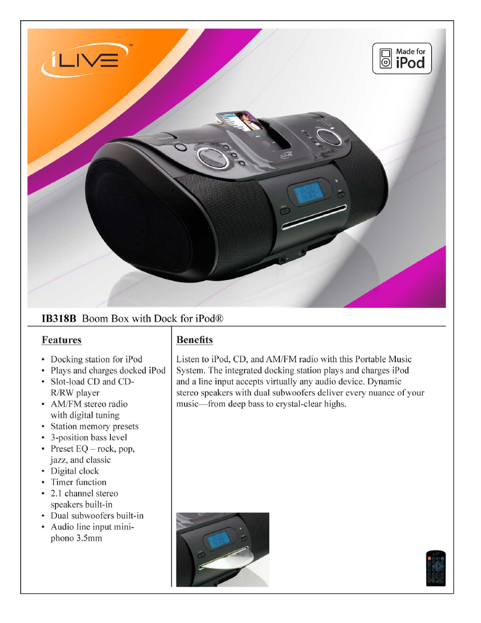 iLive IB318B User Manual | 2 pages