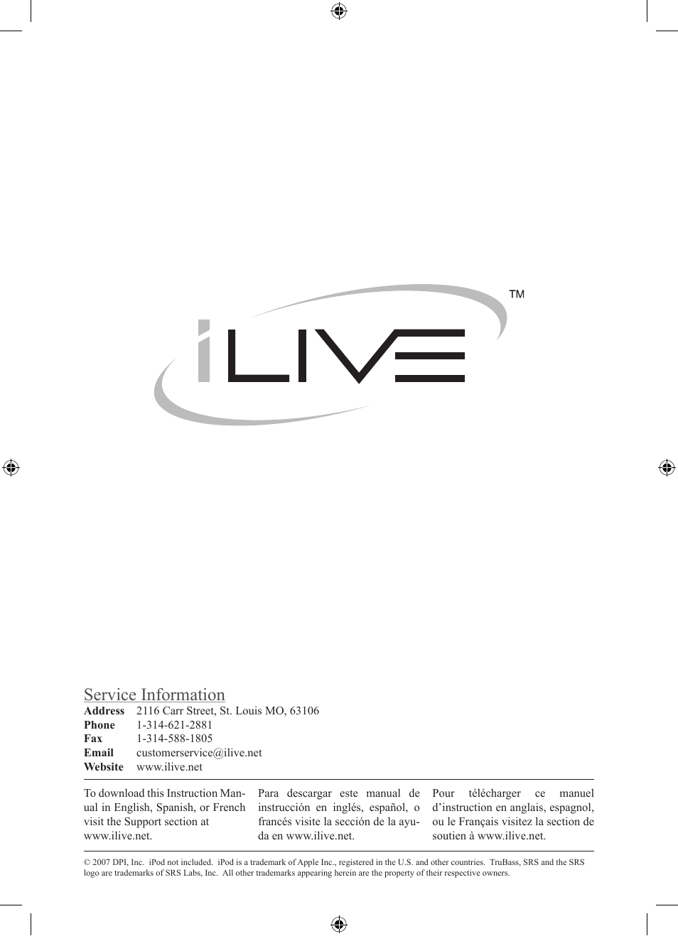 Service information | iLive IS108B User Manual | Page 12 / 12