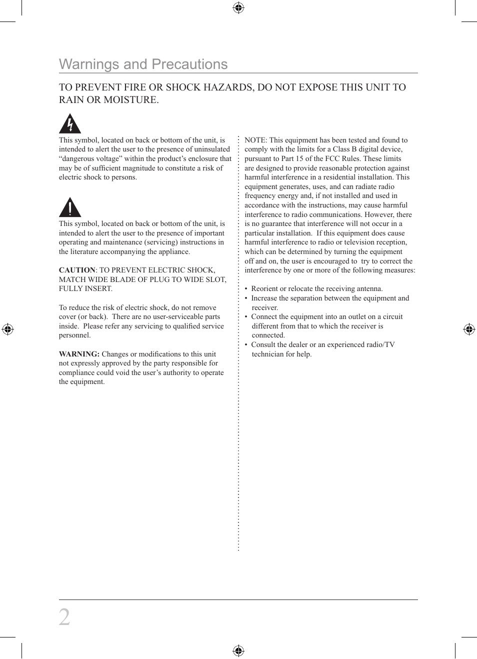 Warnings and precautions | iLive IS108B User Manual | Page 2 / 12