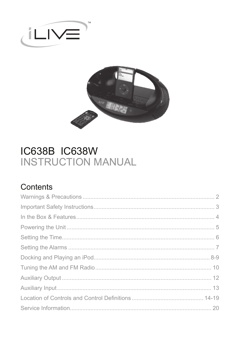 iLive IC638W User Manual | 20 pages