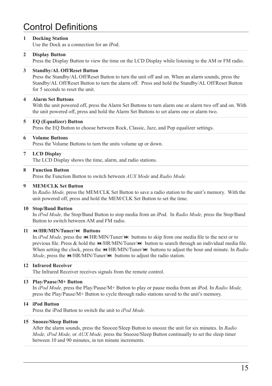 Control definitions | iLive IC638W User Manual | Page 15 / 20