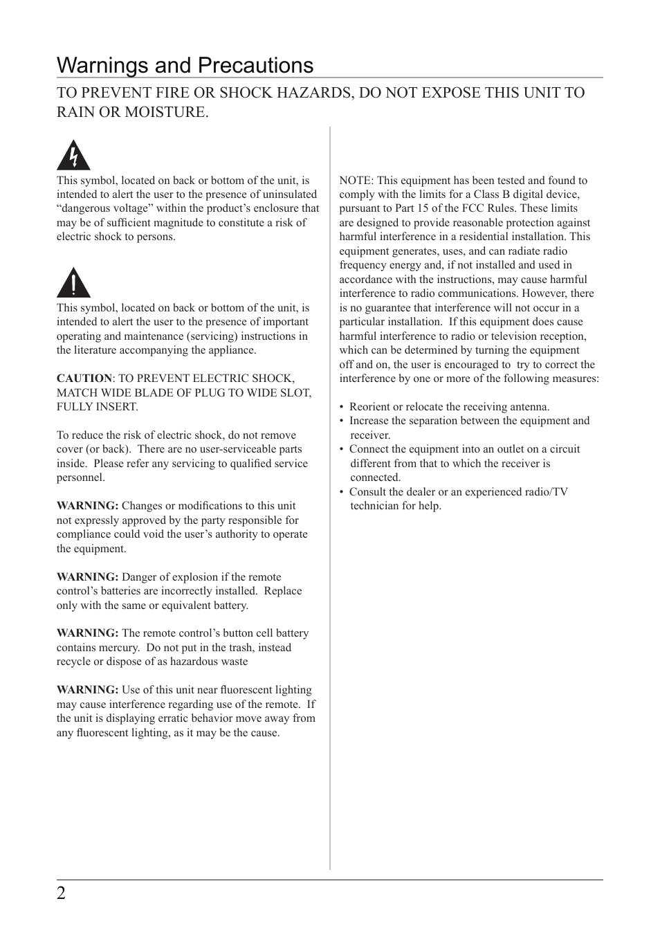 Warnings and precautions | iLive IC638W User Manual | Page 2 / 20