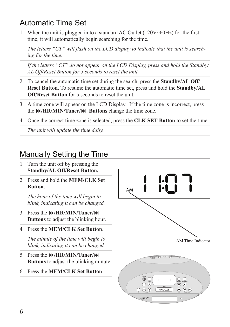 Manually setting the time, Automatic time set | iLive IC638W User Manual | Page 6 / 20