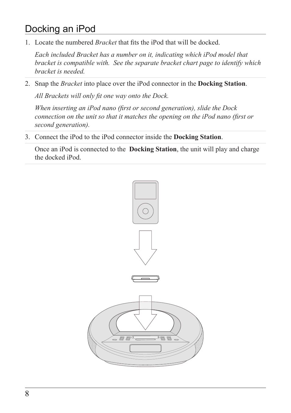 Docking an ipod | iLive IC638W User Manual | Page 8 / 20