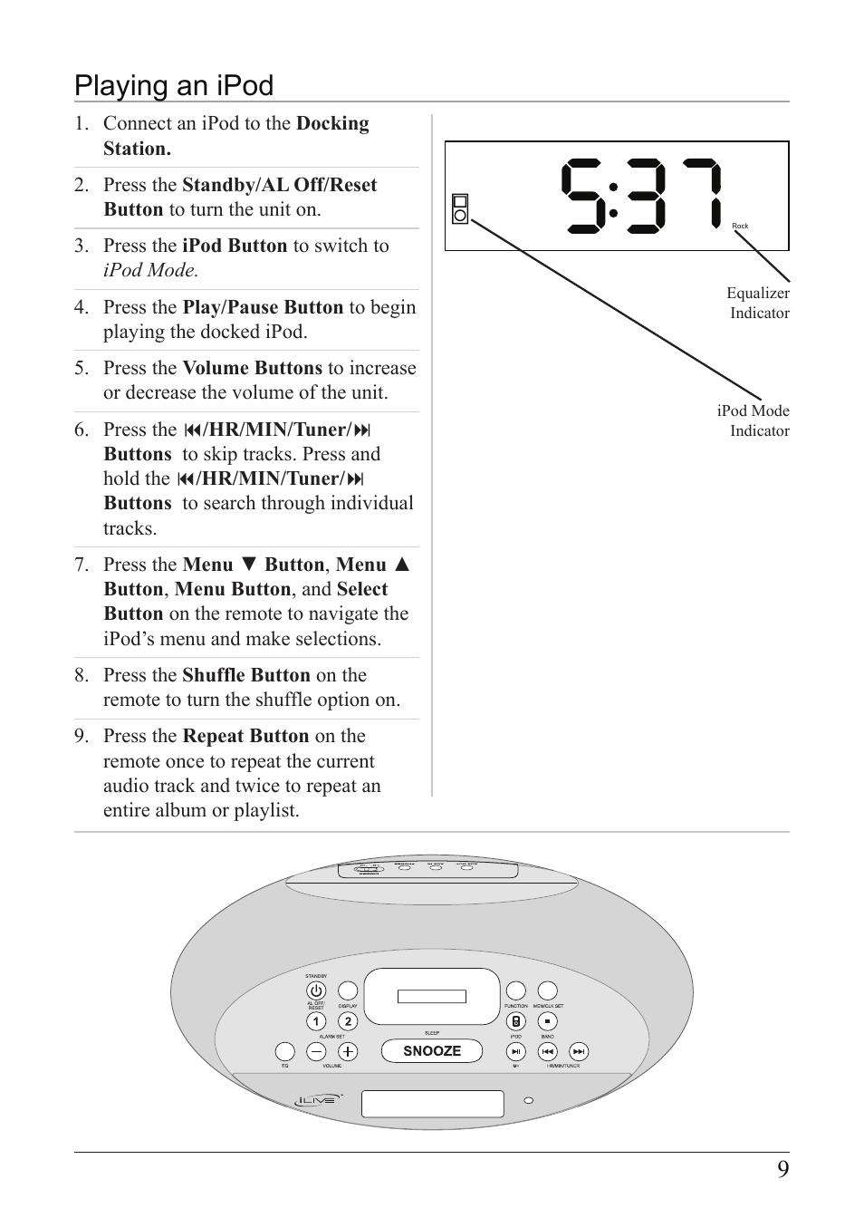 Playing an ipod | iLive IC638W User Manual | Page 9 / 20