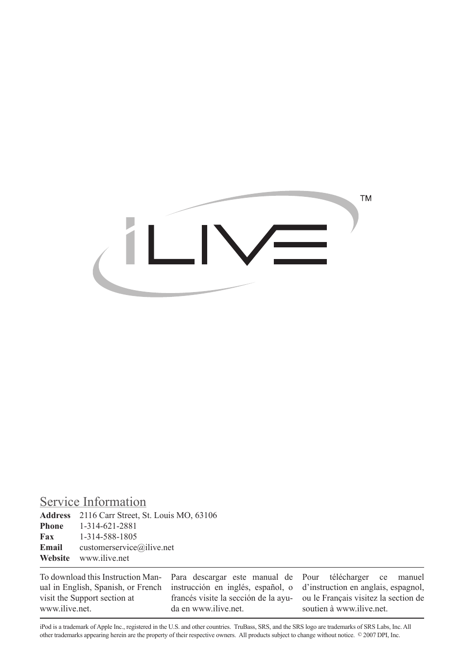 Service information | iLive IHT3807DT User Manual | Page 12 / 12