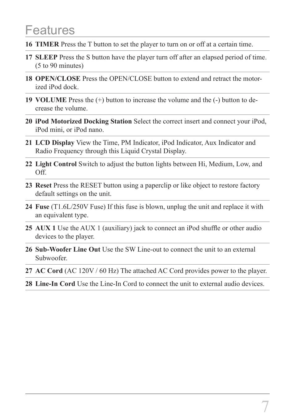 Features | iLive IHT3807DT User Manual | Page 7 / 12