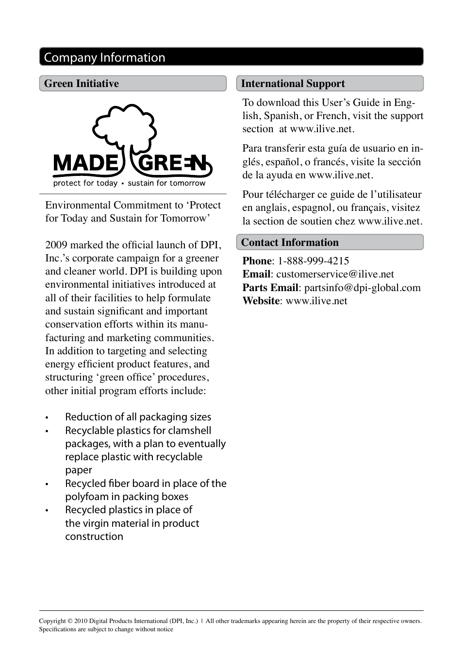 Company information | iLive ITP100B User Manual | Page 12 / 12