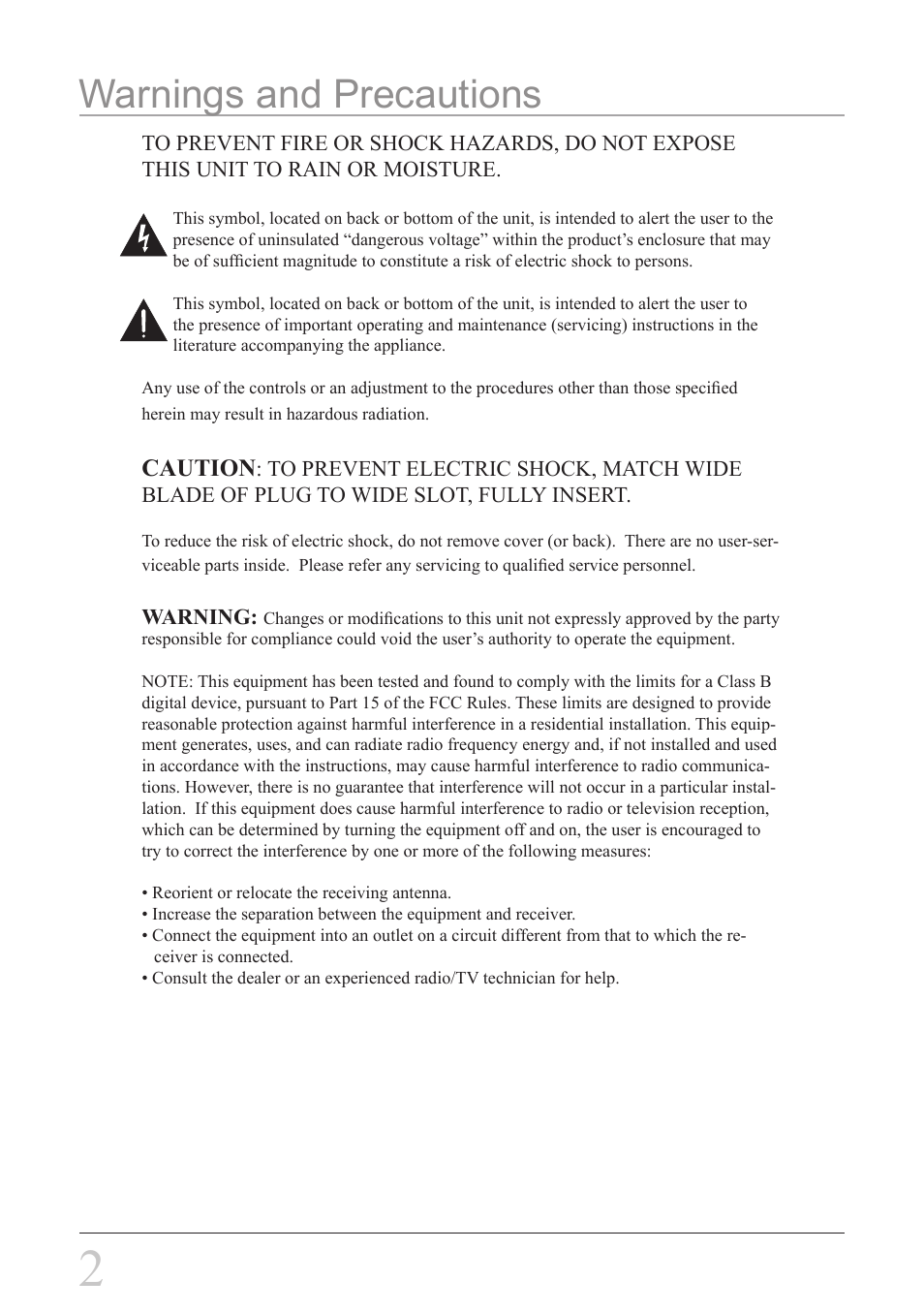 Warnings and precautions | iLive IBR3807 User Manual | Page 2 / 8