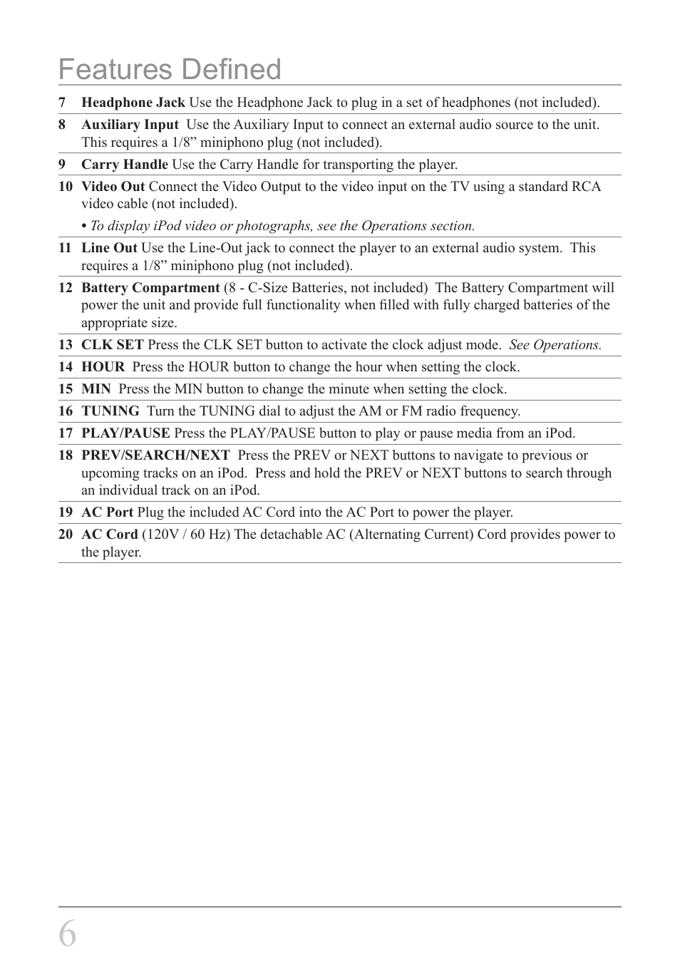 Features defined | iLive IBR3807 User Manual | Page 6 / 8