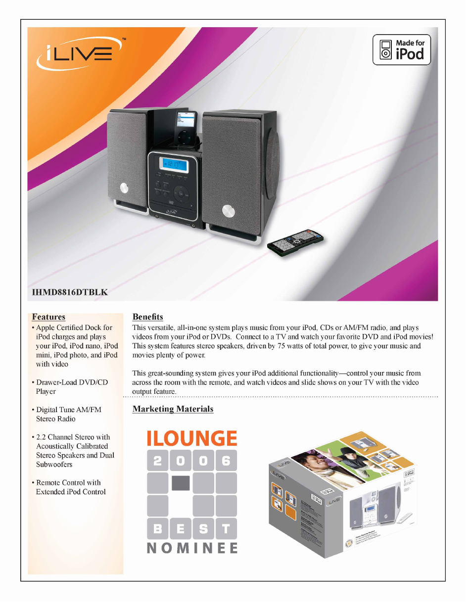 iLive IHMD8816DTBLK User Manual | 2 pages