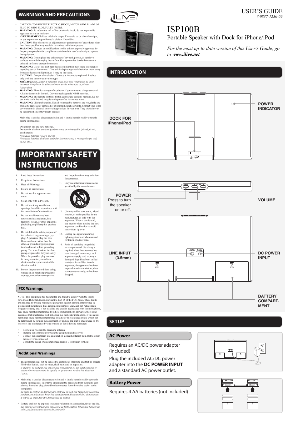 iLive ISP100B User Manual | 2 pages