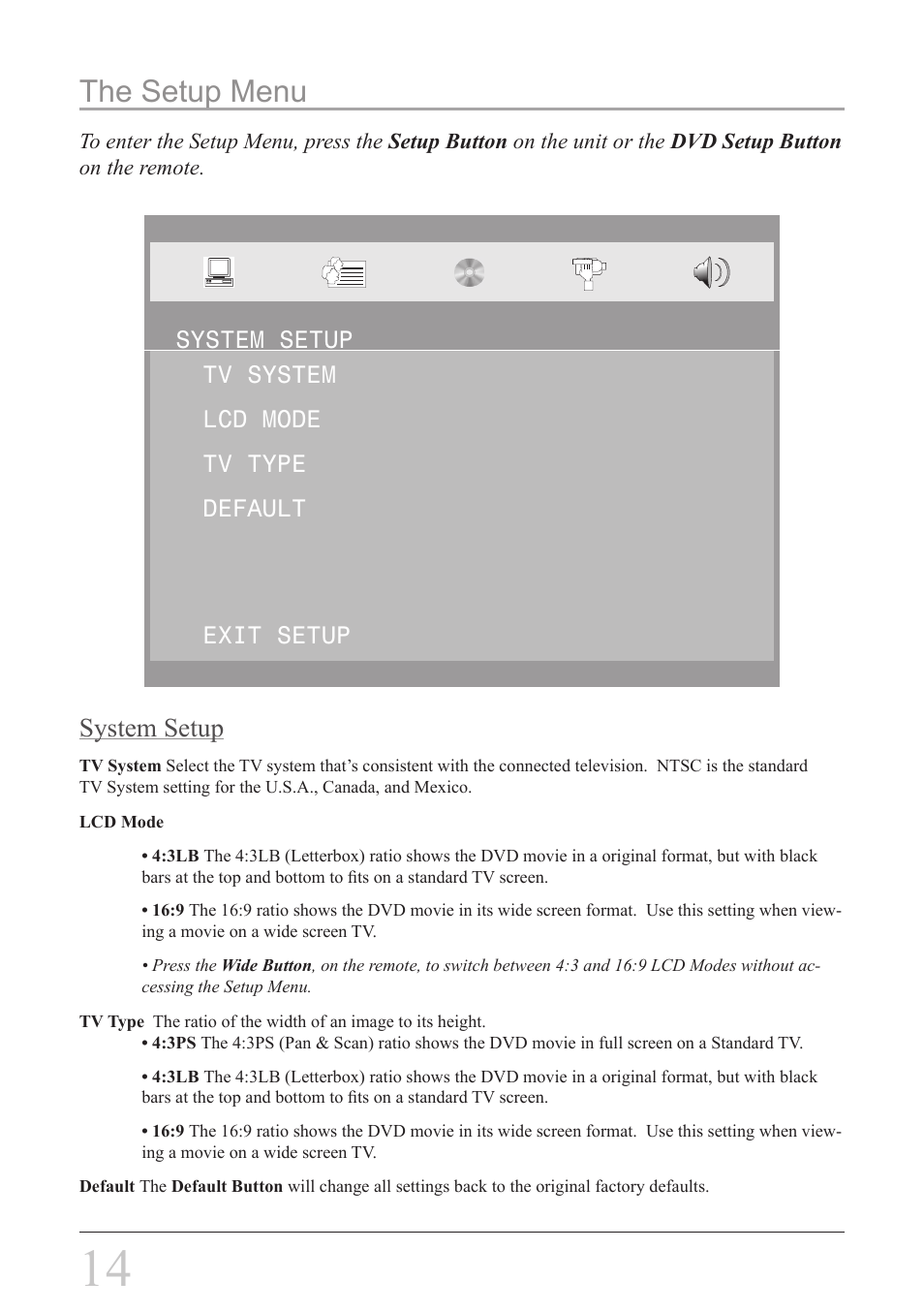 The setup menu, System setup | iLive IP908B User Manual | Page 14 / 24