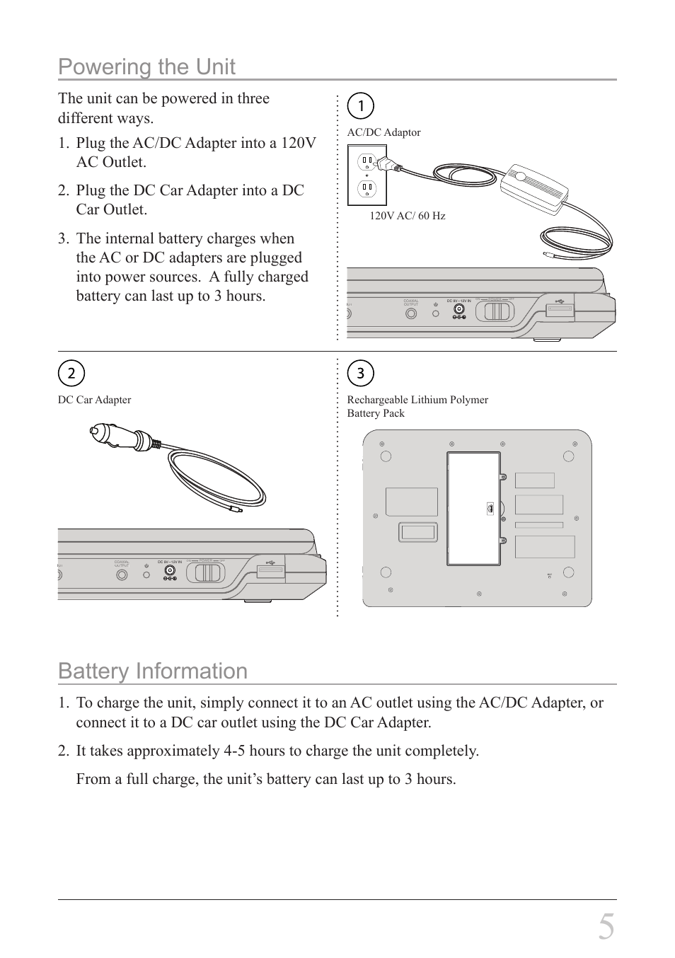 Powering the unit, Battery information, 10v ac/ 60 hz | iLive IP908B User Manual | Page 5 / 24