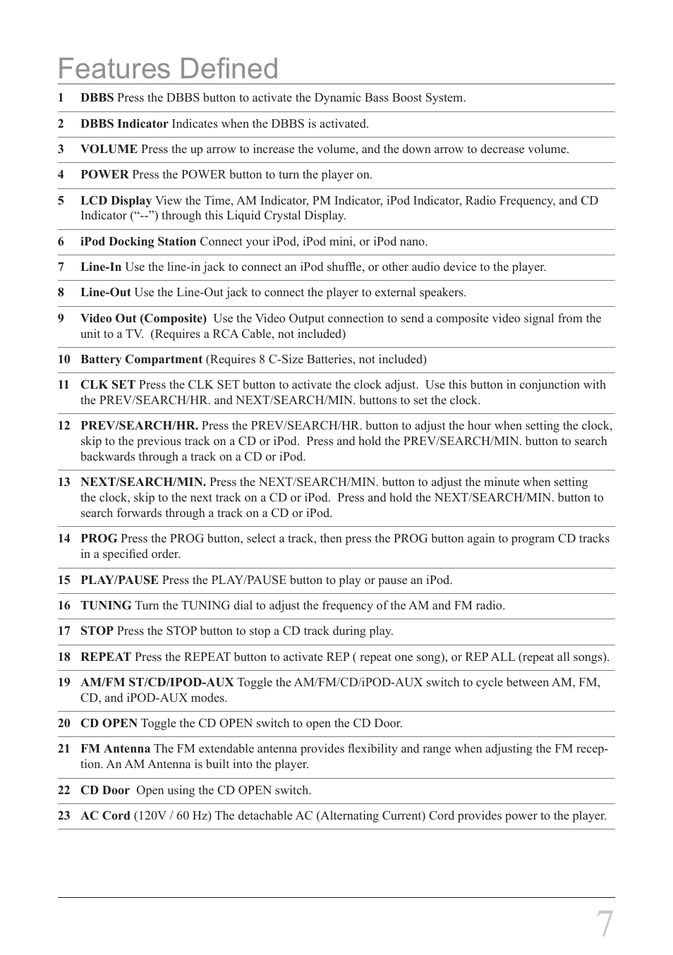 Features defined | iLive IBCD2817DP User Manual | Page 7 / 12