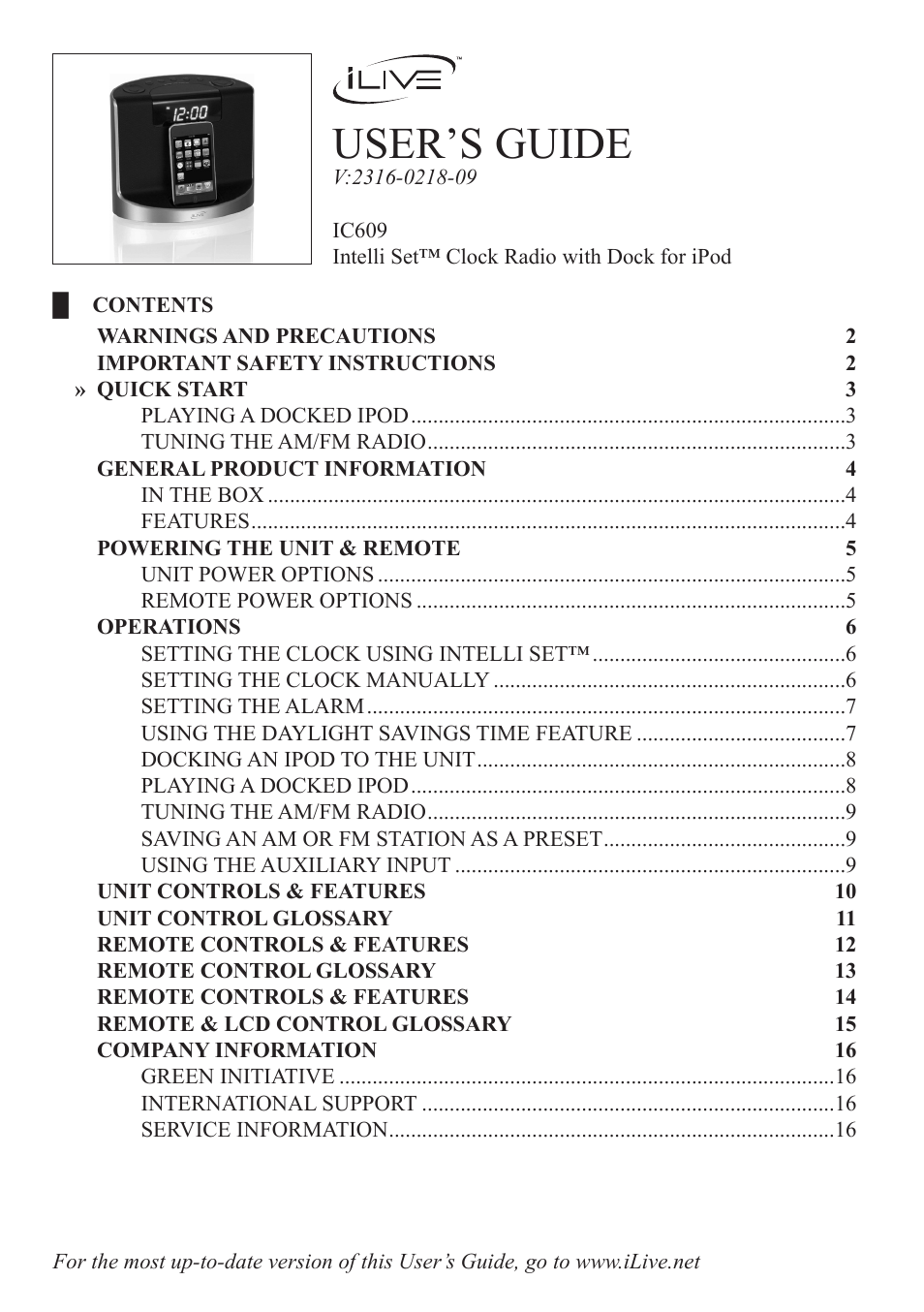 iLive INTELLI SET IC609 User Manual | 16 pages