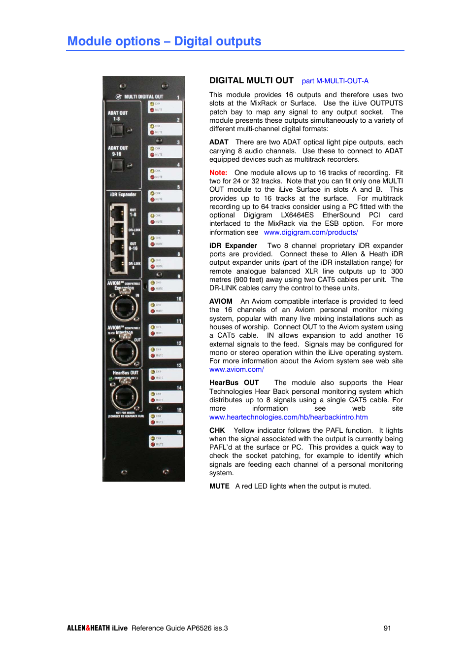 Module options – digital outputs | iLive T SERIES AP6526 User Manual | Page 91 / 111