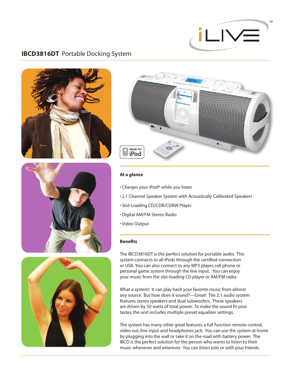 iLive Portable Docking System IBCD3816DT User Manual | 2 pages